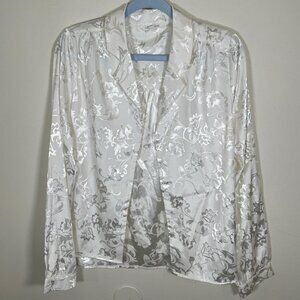 12th Tribe White Satin Printed Button Down Blouse